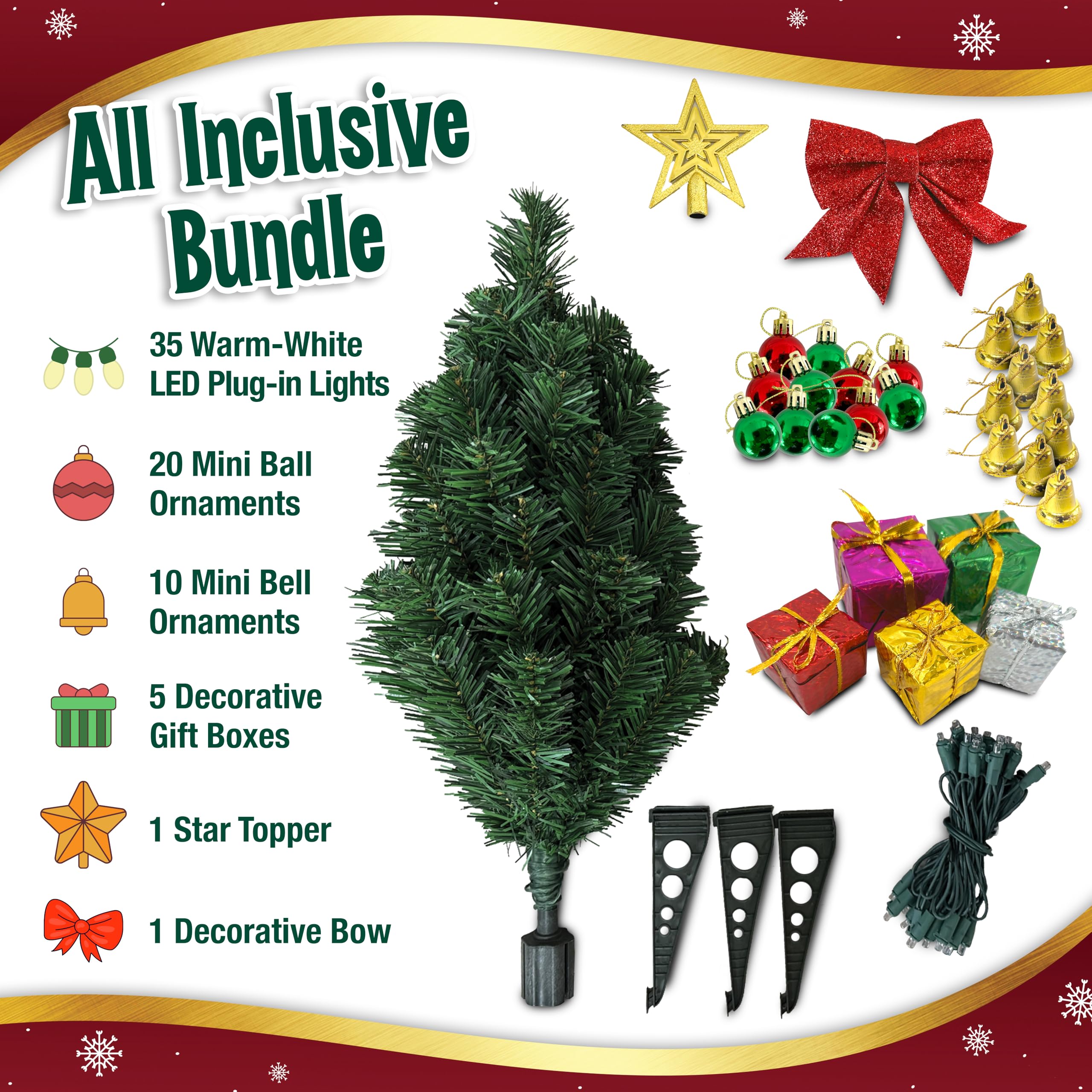 Small Christmas Tree with Lights - 23 Inch Mini Tabletop Christmas Tree with Warm-White LED Lights, Hanging Ornaments, Decorativ